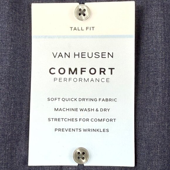 Van Heusen Men's Comfort Performance Stretch Blue Dress Shirt Size Tall 18-37/38 - Picture 10 of 10